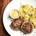 german frikadellen meatballs with creamy onion fried potatoes